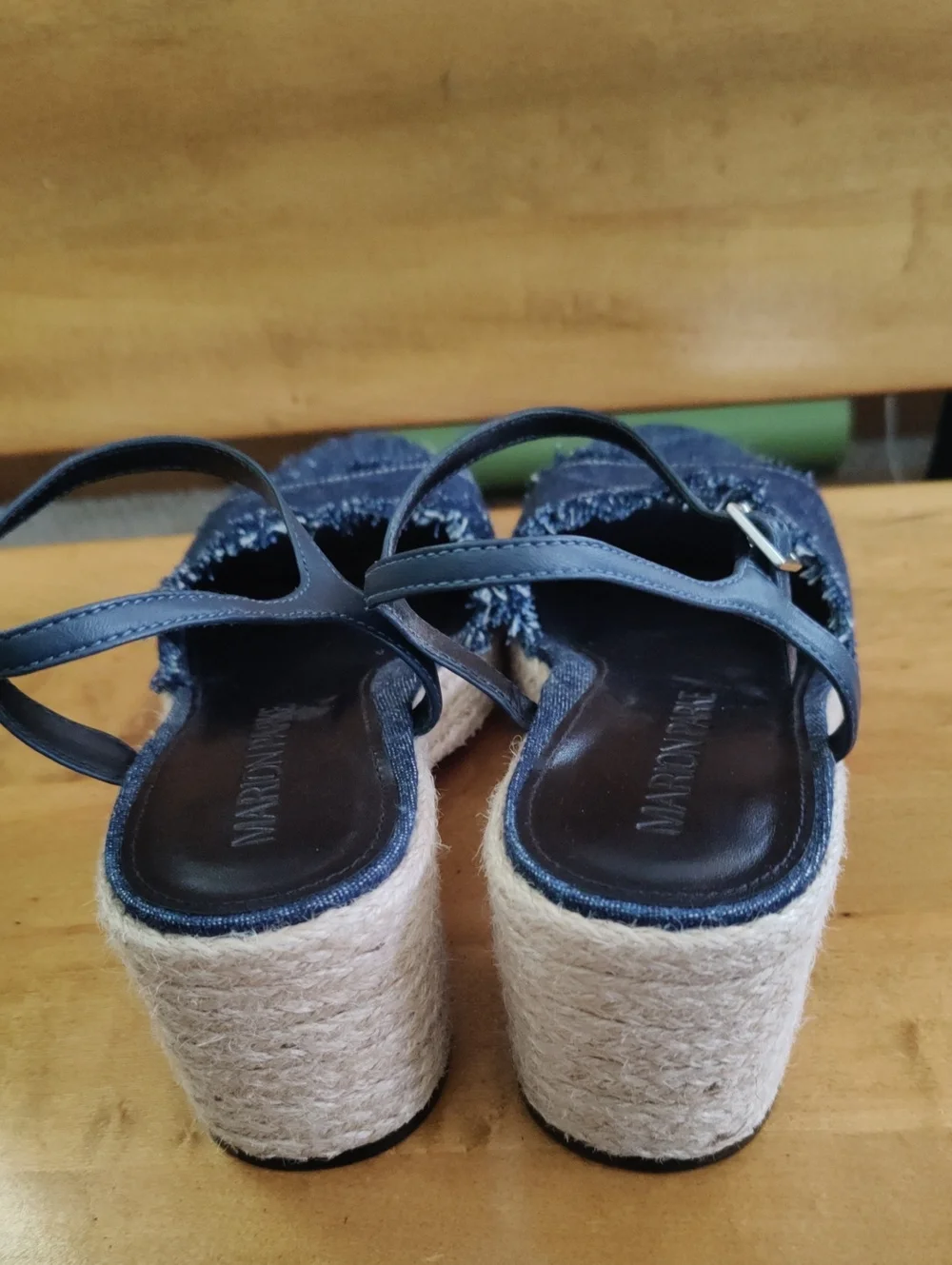 Marion Parke Frayed Denim Platform Espadrille Wedge Sandals Size 37